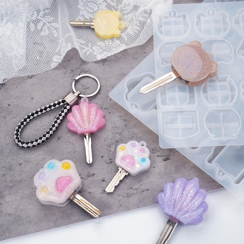 

DIY Crystal Epoxy Resin Mold Keychain Key Head Key Cover Cat Claw Mirror Silicone Mold For Resin