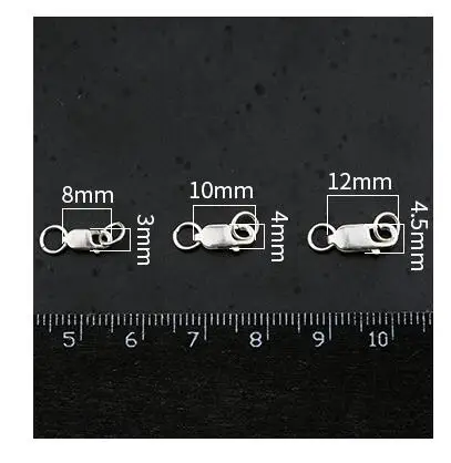 Квадратная застежка-краб из стерлингового серебра 925 пробы с кольцевые соединители 8 мм 10 мм 12 мм браслет ожерелье Пружинные Застежки DIY Изготовление ювелирных изделий - Цвет: silver