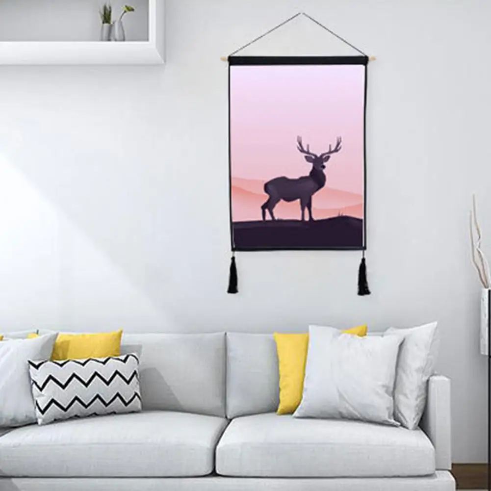 

Home decorations Roller Shades Deer Silhouette Moon Hill Invisible Nails Walls Map Background Cloth poster painting by numbers