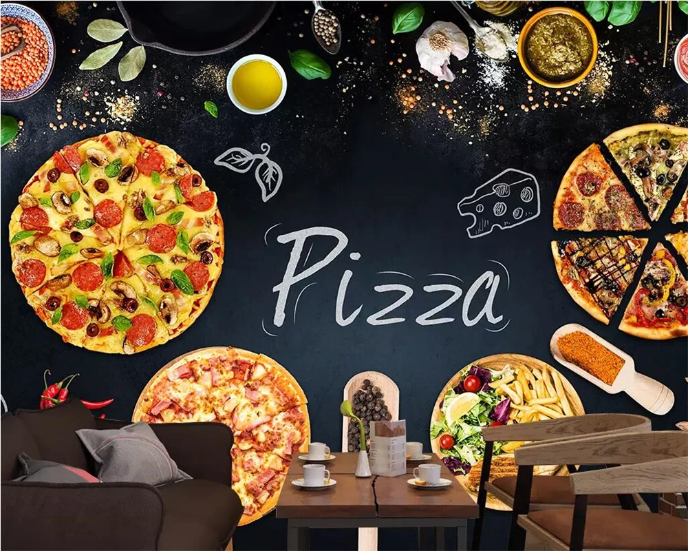 Custom-wallpaper-3D-mural-personality-pizza-cake-shop-blackboard