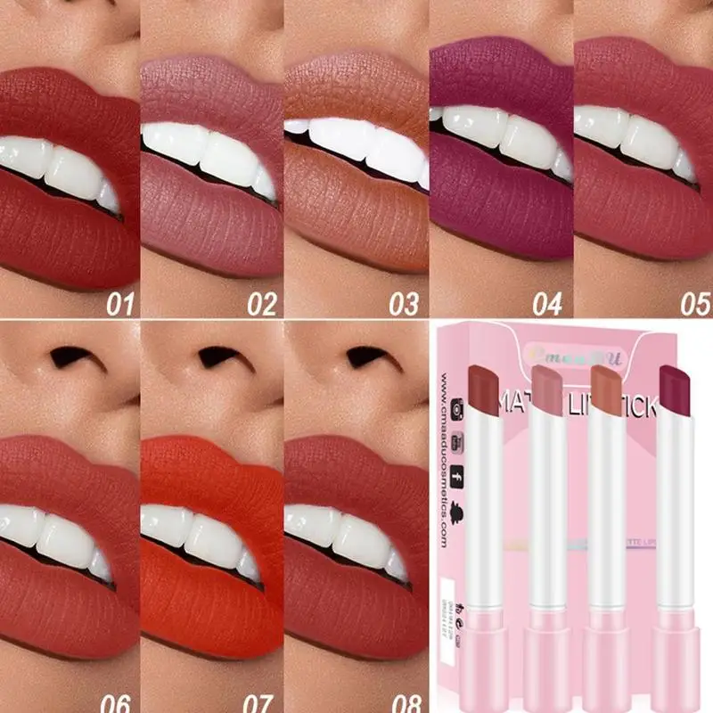 

Cigarette Lipstick Kit 4 Colors Long Lasting Waterproof Matte Lipstick Tube Nude Velvet Red Lip Tint Non-stick Cup Lip Makeup