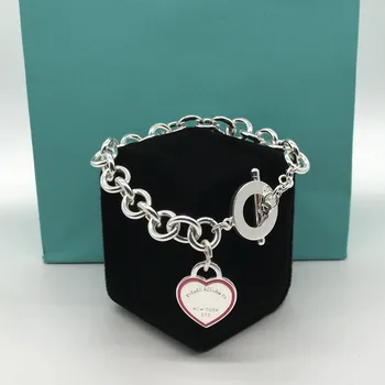 

High quality 1:1 original TIF sterling silver 925 pin bracelet classic elegant heart-shaped pendant for ladies