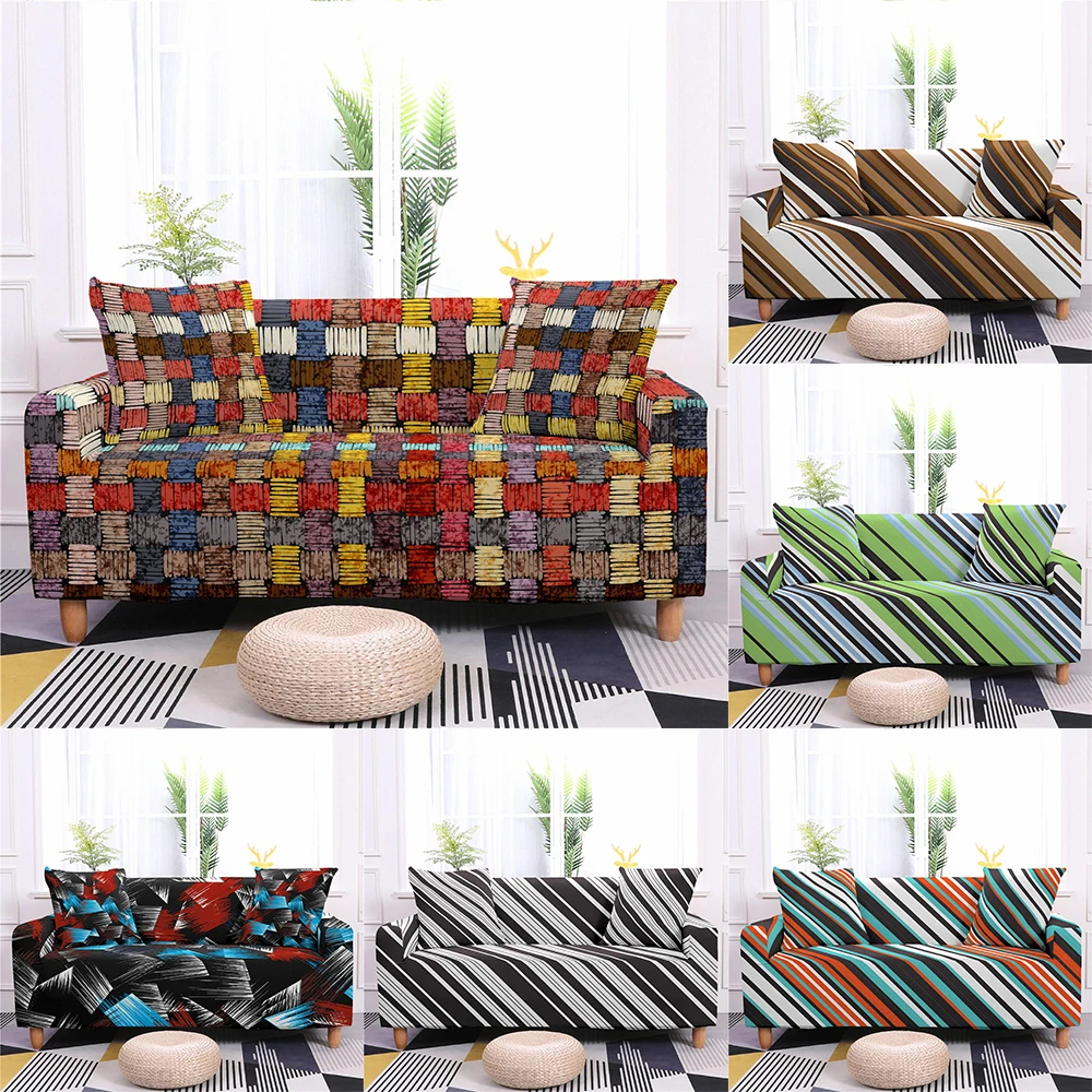 

Stripe Stretch Slipcover Elastic Sofa Cover For Living Room Couch Cover L Shape Corner Armchair Cover 1/2/3/4 Seater