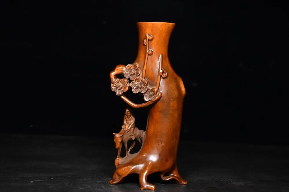 

Home Decor 6" China Collection Old Boxwood Zhang Guolao Sitting Donkey Statue Pen Holder Pine root shape pen holder penholder