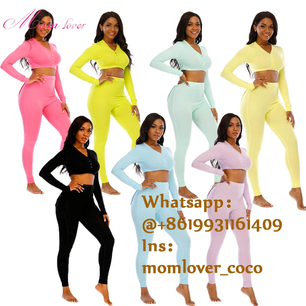 

2020 Momlover New Fashion Solid Color V-Neck Sexy 2 Piece Sets Womens Outfits Tights Crop Top Hoodie +Long Pants Sportswear Suit