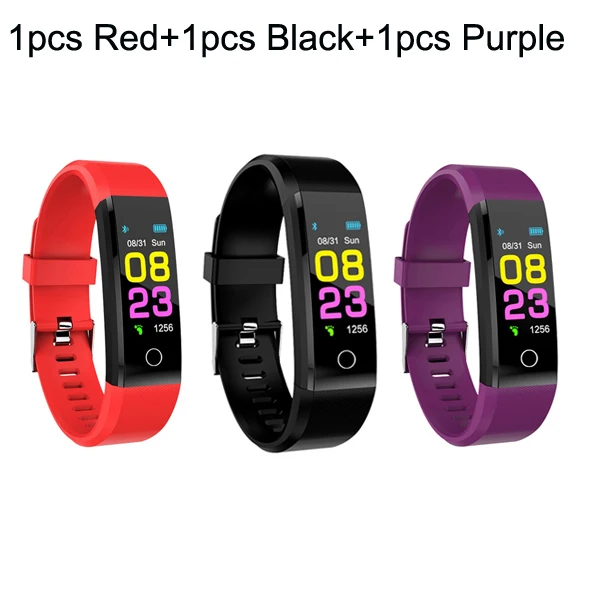 1pcs Back Red Purple Умный браслет, браслет для мужчин и женщин, пульсометр, измеритель артериального давления, фитнес-трекер, умные часы, спортивные часы для ios androd - Цвет: 1pcs Back Red Purple