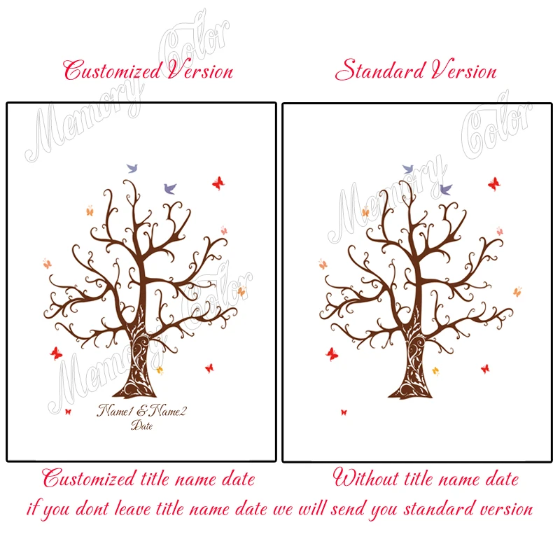 Theme Name Date Fingerprint DIY Signature Painting Wedding Tree For Wedding Party Decoration(No Frame,Ink Pad Included)