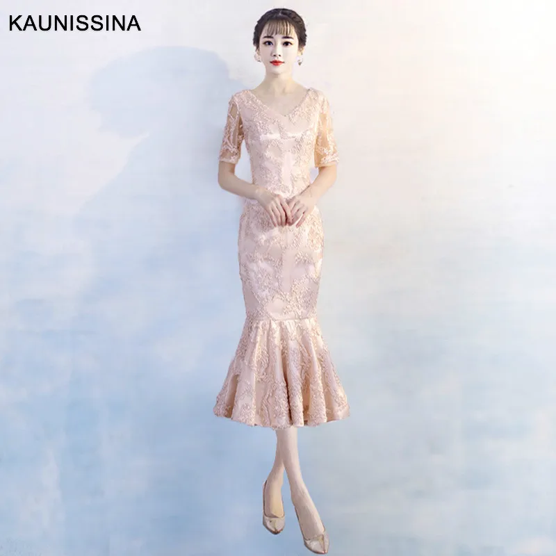 KAUNISSINA, элегантные коктейльные платья, вечерние платья русалки, с цветочной аппликацией, длиной до середины икры, сексуальное модное платье для встречи выпускников, 10 цветов - Color: Color 2