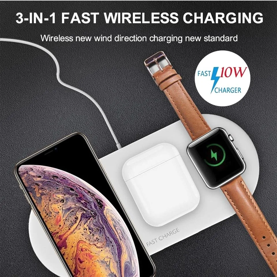 3 в 1 10 Вт Беспроводная зарядная станция Подставка для iPhone Apple Watch Airpods док