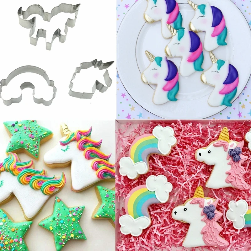 New 3 pcs/set stainless steel cookie mold unicorn and auspicious clouds cookie cake mold baking tool DIY cookie mold