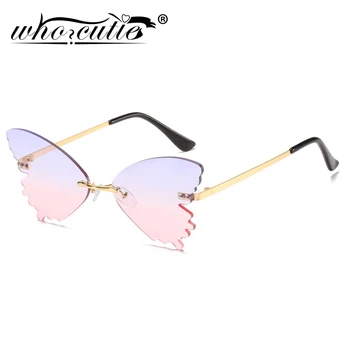 

WHO CUTIE 2020 Butterfly Rimless Cat Eye Sunglasses Women Fashion Shades UV400 Frameless Frame Vintage Sun Glasses Female S321