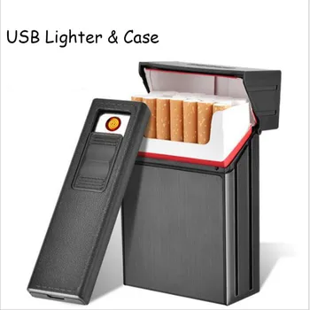 

Ciagrette Holder Box with Removable USB Electronic Lighter Flameless Windproof Tobacco Cigarette Case Lighter