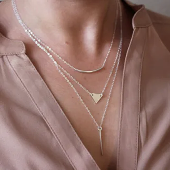 

chao fan accessories wholesale fashion in Europe and America bend triangle sequins metal multilayer composite necklace