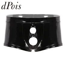 Мужское сексуальное нижнее белье из лакированной кожи с эффектом мокрого вида, трусы-боксеры с отверстиями, мужское нижнее белье