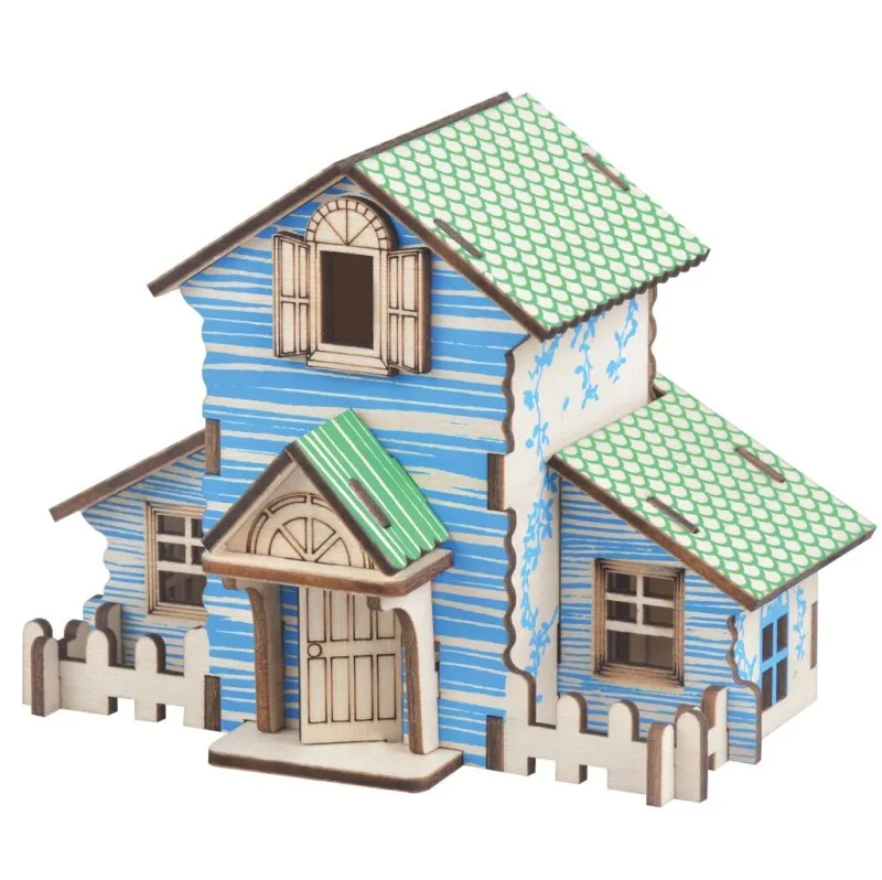 3D Puzzle House Wooden Toys DIY Model Building Puzzles For Kids Toys For Children Interesting Learning Educational Puzzle House - Цвет: ZMP067