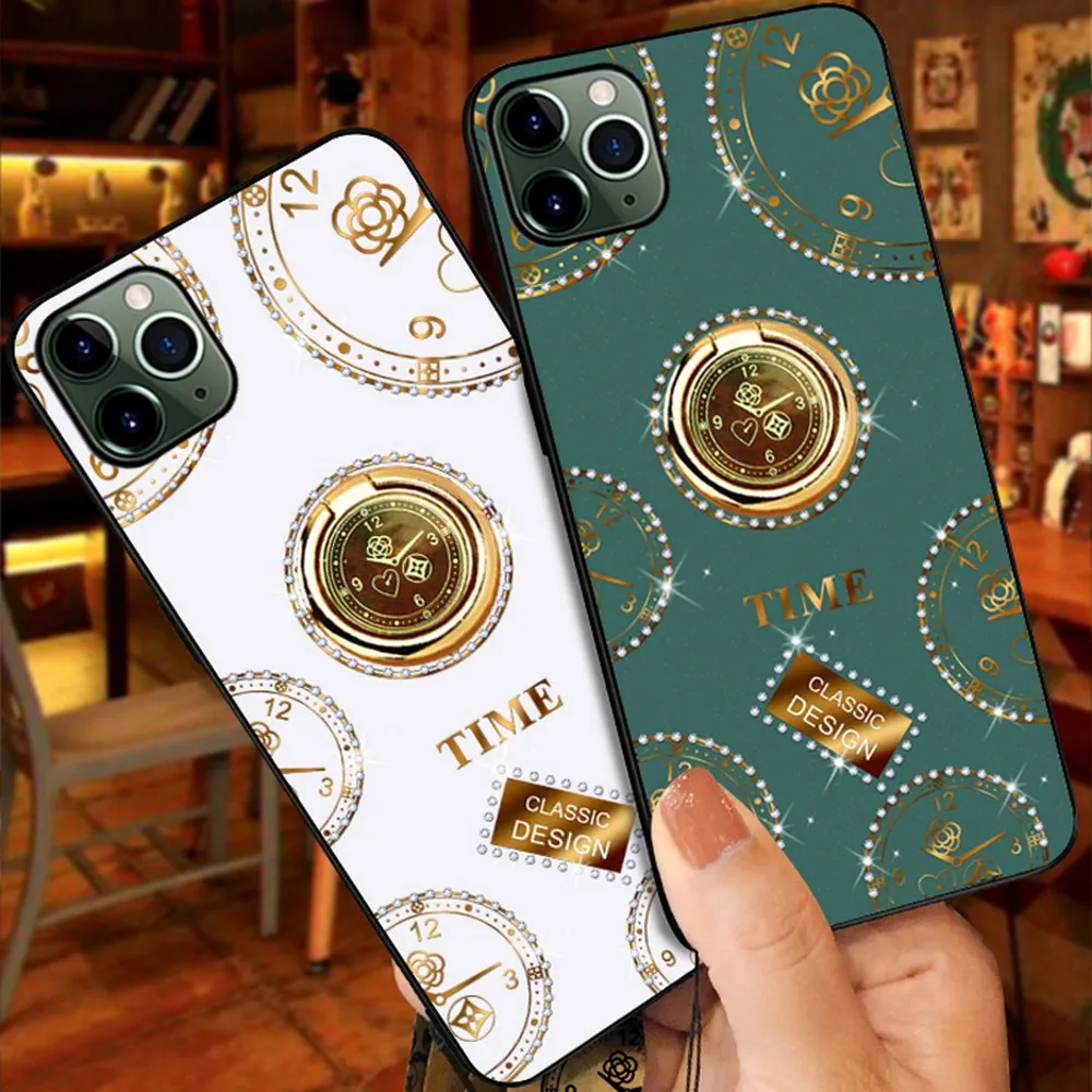

Flash Diamond Clock Pattern Magnetic Rotating Bracket Godde Phone Cover case For iPhone 11 Pro Max XR XS Max XS 6 6s 7 8 plus