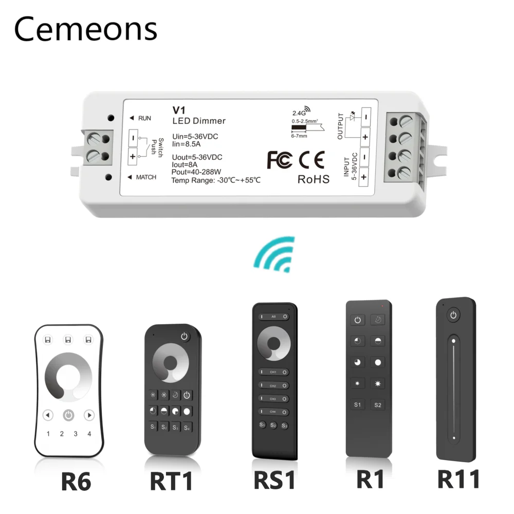 Беспроводной светодиодный регулятор яркости V1 DC 5В/12В/24В 8A PWM + сенсорный