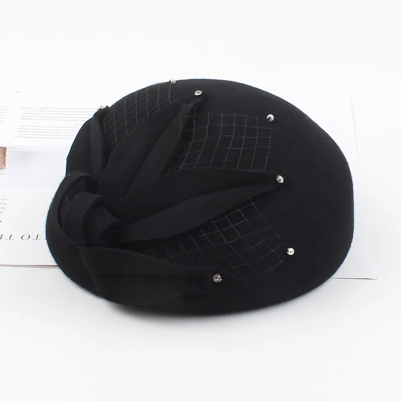 01910-ju2019090012 winter wool Diamond 3D Flower lady beret cap women leisure Pumpkin hat