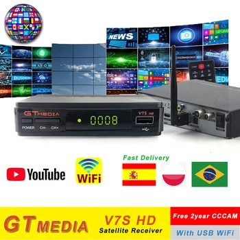 

GT media v7s hd Freesat V7 hd With USB WIFI FTA TV Receiver powervu Support 2year Europe cline Network Sharing Youtube