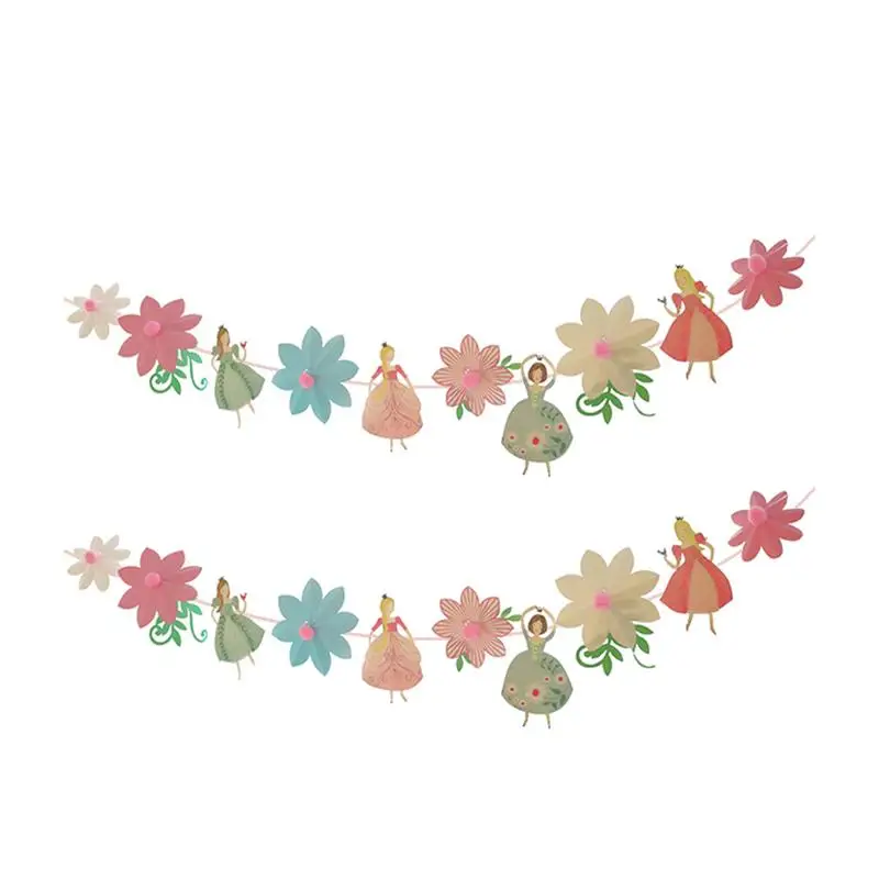 2pcs Birthday Party Banner 3M Three-Dimensional Flower Garland Princess Paper Pull Flag Party Wedding Banner Decorations