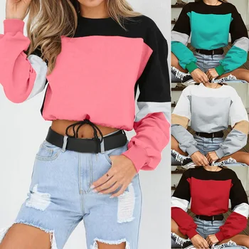 

2020 New Women Autumn Christmas Casual Hoodies For Woman Sexy Harujuku Patchwork Fashionable Lace Up Loose Sweatshirt