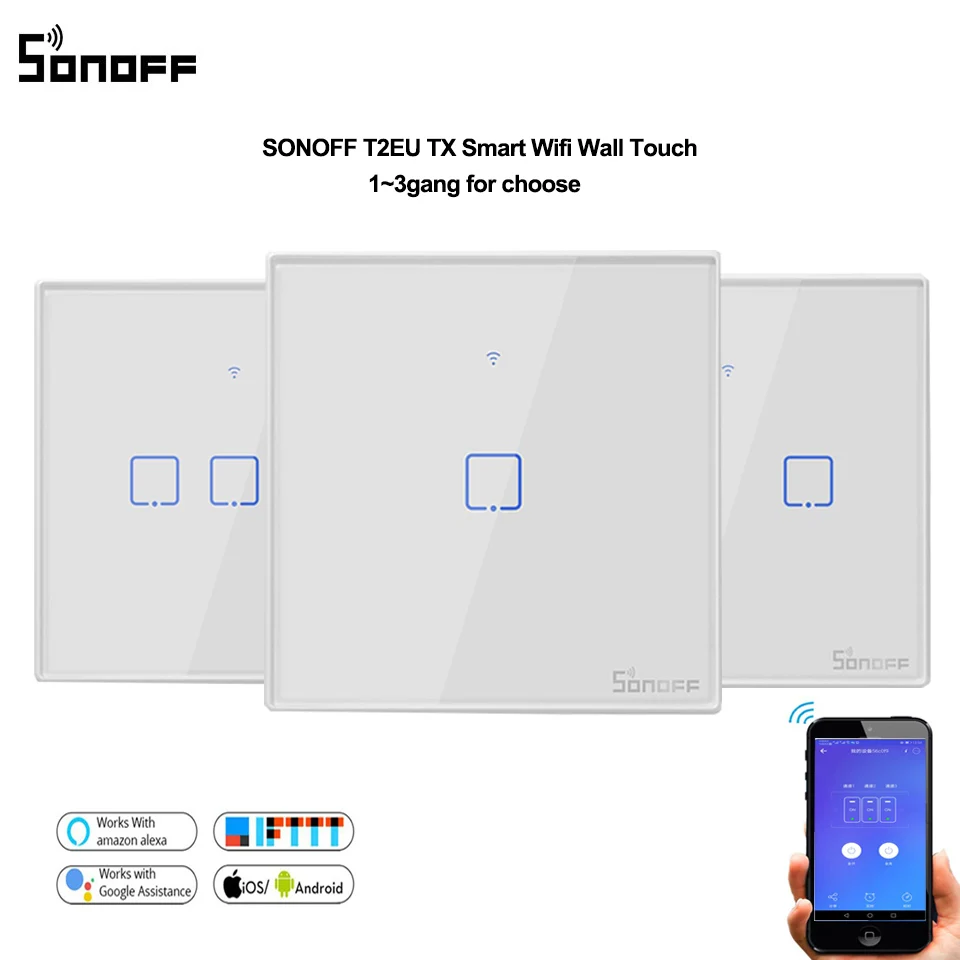 SONOFF T2/T3 TX EU 1/2/3 Gang 433 RF Smart Wifi настенный сенсорный переключатель с пограничным