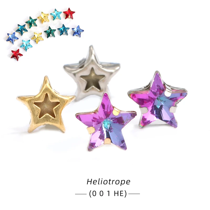 Pipatian Star Crystals Sewing on Rhinestone Beads for Needlework Metal Base Strass Colorful Fabric Decoration Star for Sewing 