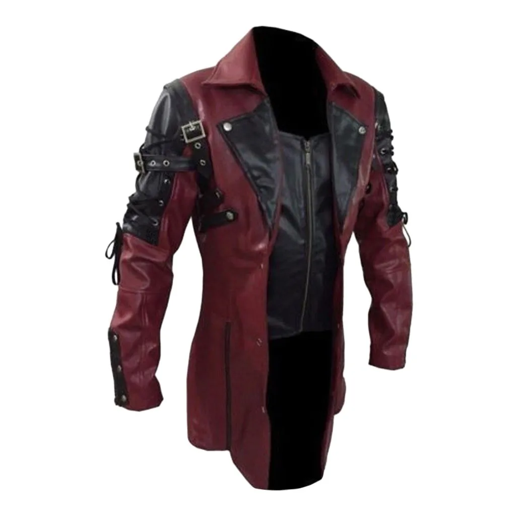 Модная мужская куртка, винтажные кожаные куртки, байкерские, мотоциклетные, на молнии, с длинным рукавом, высокое качество, пальто, верхние блузки, мужские пальто, Новинка - Цвет: Red