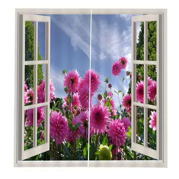

150*166 Curtains For Living Room Bedroom Window Curtains Pink Flowers Printed Balcony Sun Shading Garden Style