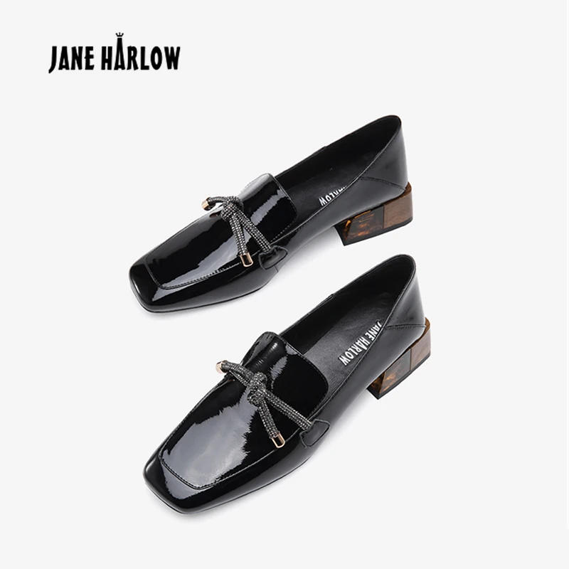JANE HARLOW/Повседневные водонепроницаемые мокасины; трендовая обувь из натуральной кожи; Янтарная Женская обувь в стиле ретро на квадратном каблуке; ; женская обувь