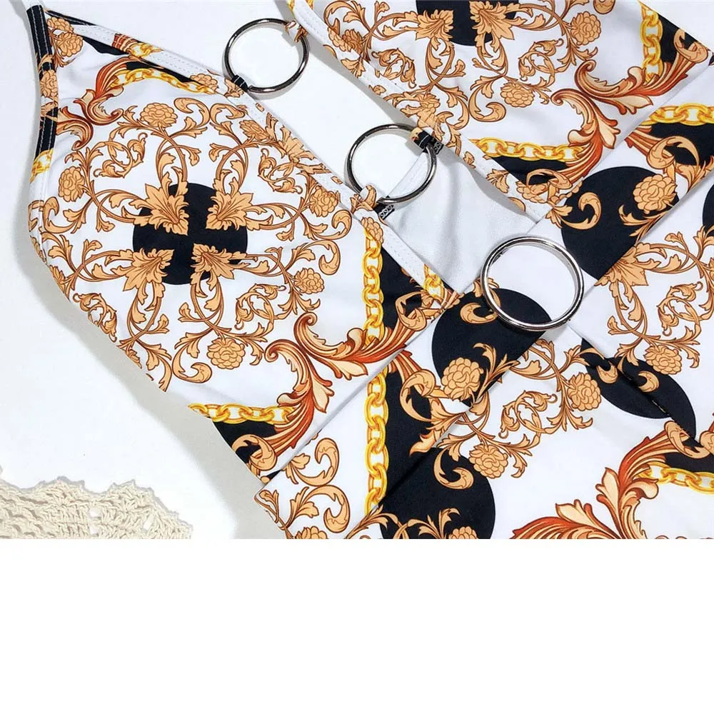 Women Vintage One Piece Swimsuit Female Ring Print Monokini Bathing Suit Swim Wear women one piece swimsuit