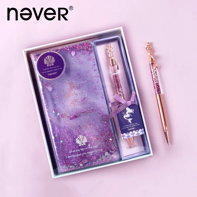 NEVER Creativity Schedule Notebook Cherry Blossom Quicksand Cover Week Plan Notepad With pen блокнот Student Christmas Gift Suit
