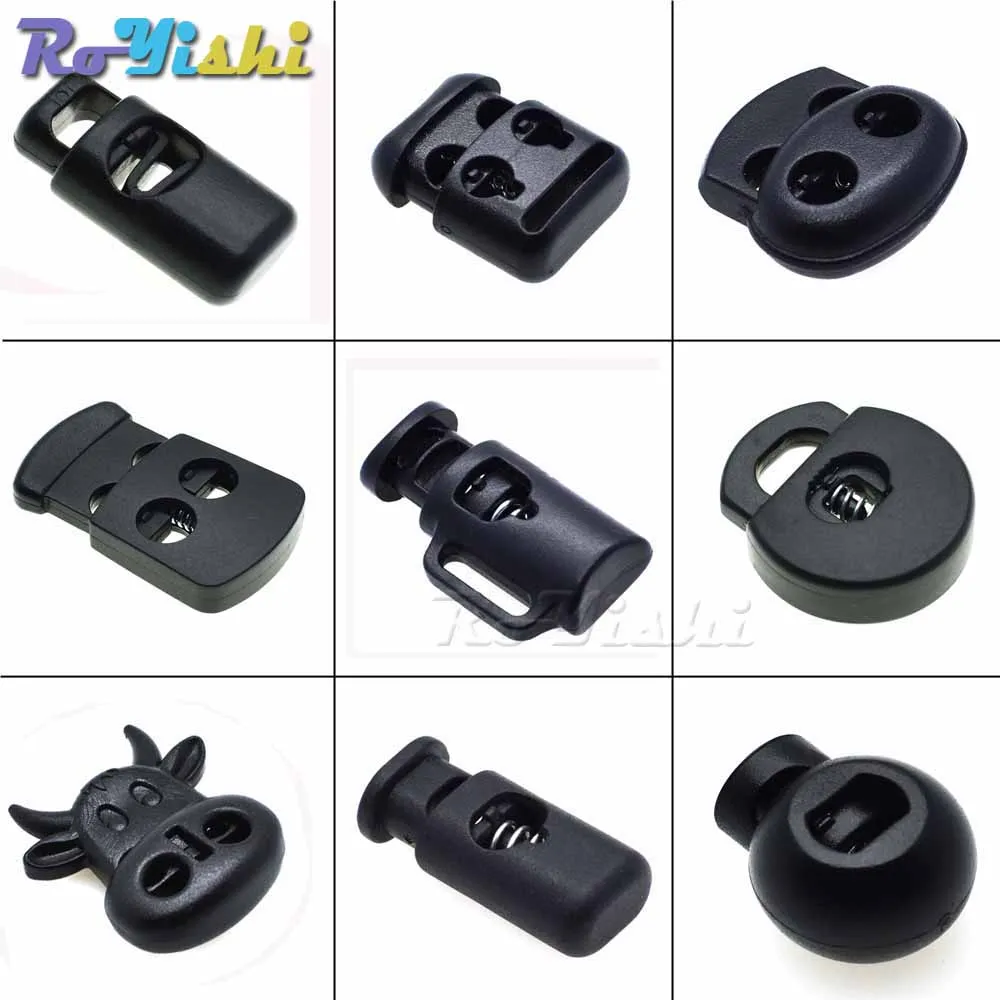 10pcs/pack Cord Lock Toggle Clip Stopper Plastic Black For Bags/Garments