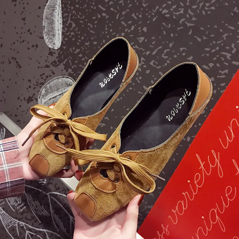 

2019 Spring New Style bai da xiao Leather Shoes Double Purpose Loafers Flat Keel Thin Shoes British Style Moccosins Women's Soci