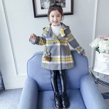 preço Meninas Outono Inverno Casaco De Lã Lazer Das Crianças Xadrez Com Capuz Jaqueta Com Ornamentos Crianças Estudantes Wadded Roupas Outerwear P321