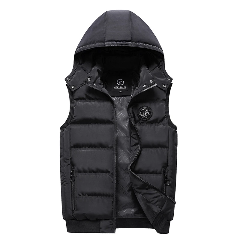 2019 black Осенне-зимний жилет с капюшоном, мужские теплые толстовки без рукавов, мужская повседневная хлопковая жилетка, мужские Новые жилеты, одежда с подкладкой - Цвет: 2019 black