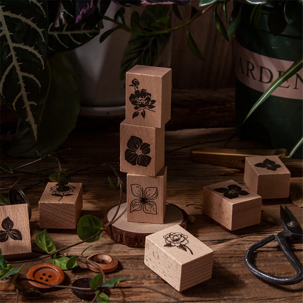 Sello de madera bricolaje Vintage para decoración de plantas y flores, álbum de recortes, Postales de boda, sellos de goma, diario, tarjetas de papelería
