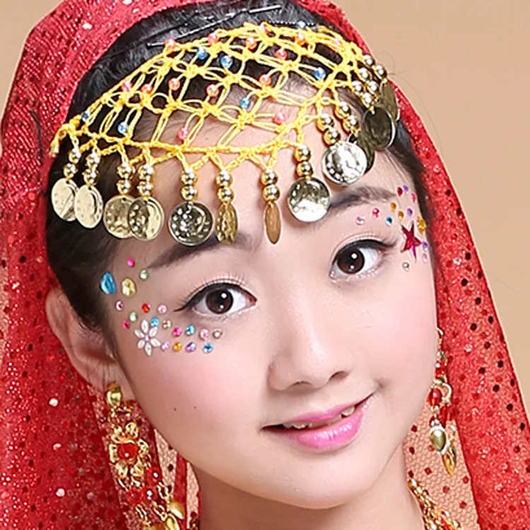 Head chain Детский комплект для танца живота, новейший детский индийский костюм для танца живота, Восточный танец живота, костюм для выступлений, костюм, 4 цвета - Цвет: Head chain