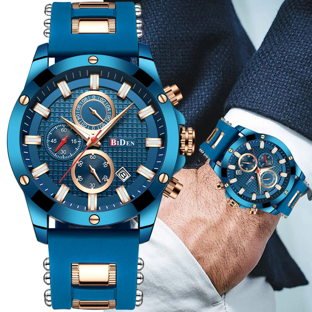 Biden кварцевые спортивные военные часы для мужчин водонепроницаемые бизнес силиконовые часы с хронографом для мужчин часы мужские часы Relogio