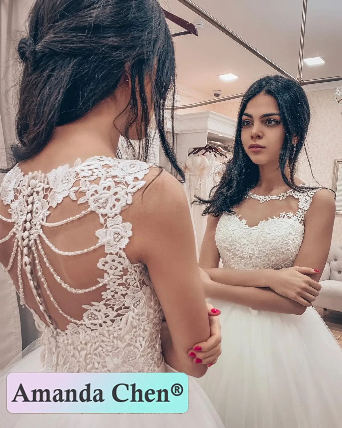 Suknia slubna Кепка рукав Кружевная аппликация с жемчугом свадебное платье