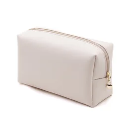 Custom Embroidered Leather Travel Makeup Bag - Water - Resistant Portable Cosmetic Pouch (A Beige)