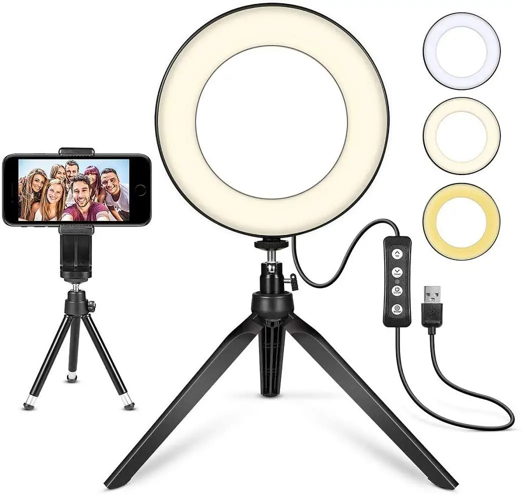 

LED Ring Light 6" with Tripod Stand for YouTube Video and Makeup, Mini LED Camera Light with Cell Phone Holder studio light