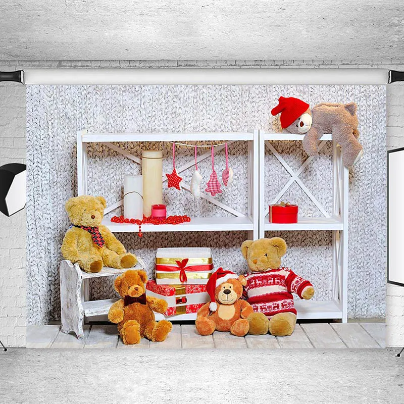 

Christmas Theme Toy Bear Backdrop Candle Gift Box Newborn Baby Kids Photographic Backdrops For Photo Studio