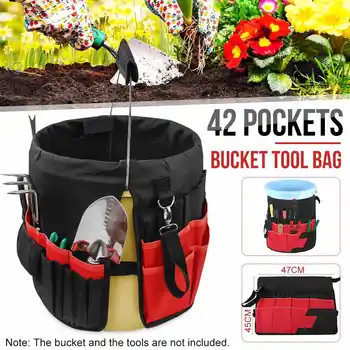 

5 Gallon Bucket Tool Bag 42 Storage Pockets Garden Work Tool Set Bags Organizer Waterproof Oxford Cloth (Tools Excluded)