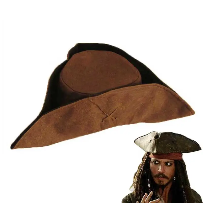 Коричневые шапки Карибский пиратский головной убор tain Jack Sparrow Tricorn для | Аксессуары для костюмов -4000316014774