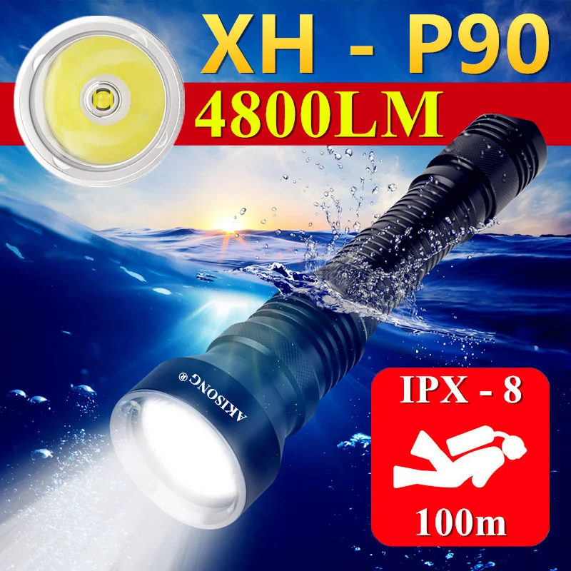 

Профессиональный фонарик для дайвинга XHP70/P50, 4 ядра, 100 м