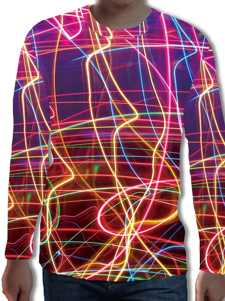 

UNEY Light Stripe Long Sleeve T-Shirt For Men Lines 3D Paint Tops Tees Casual Shirt Psychedelic Tops Spring 2020 New T Shirt