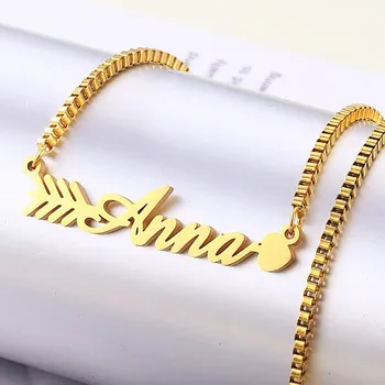 

Custom Name Necklace Stainless Steel Personalized Arrow through the Name Heart Gold Choker Necklace Pendant Nameplate Gift