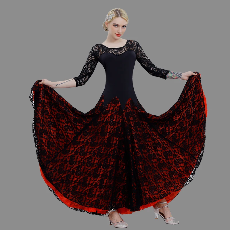 Red Dress Кружевные бальные платья для танцев национальные стандартные танцевальные костюмы фламенко Вальс Танго соревнования одежда для современных танцев PY280 - Цвет: Red Dress