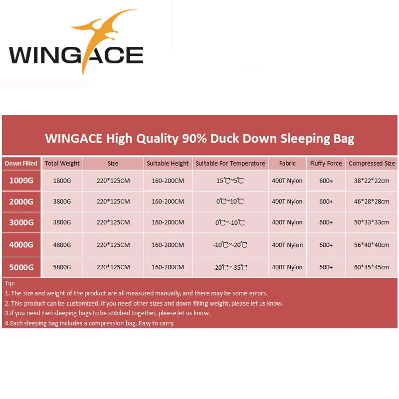 Спальный мешок WINGACE 1000 г 2000 3000 4000 5000 г|double sleeping bag|down bagsleeping bag |